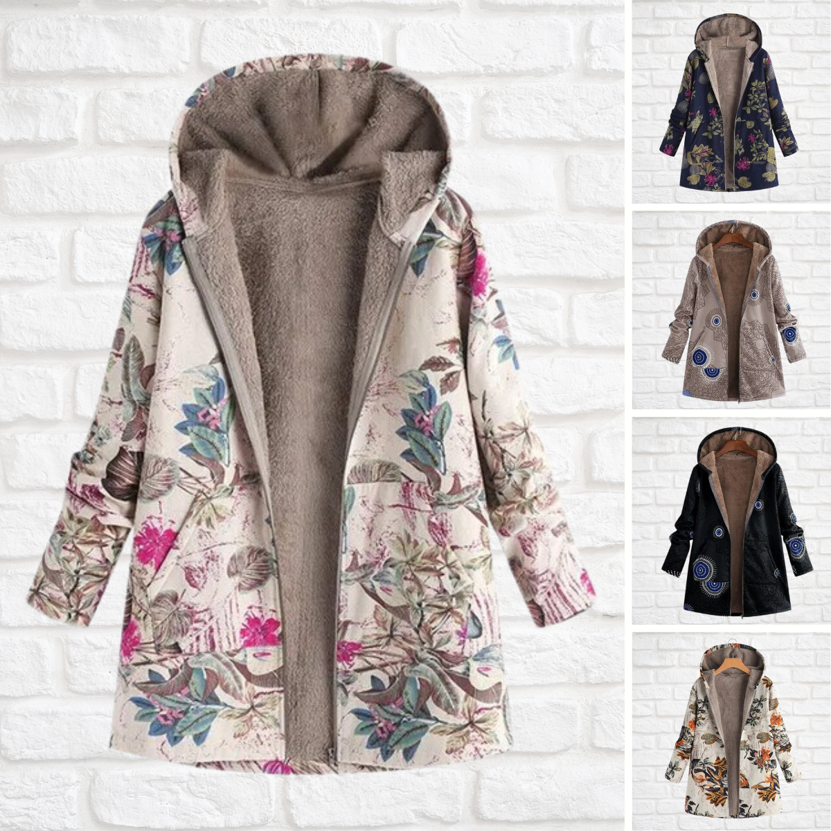 Winterjas Dames met Fleece Print Capuchon en Weerbestendige Stof