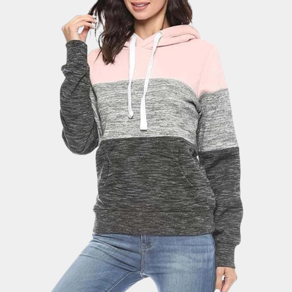 Trui Dames met Knusse Capuchon en Opvallend Color Block Ontwerp