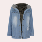 Tussenjas Dames van Denim met Faux Fur Capuchon en Praktische Zakken