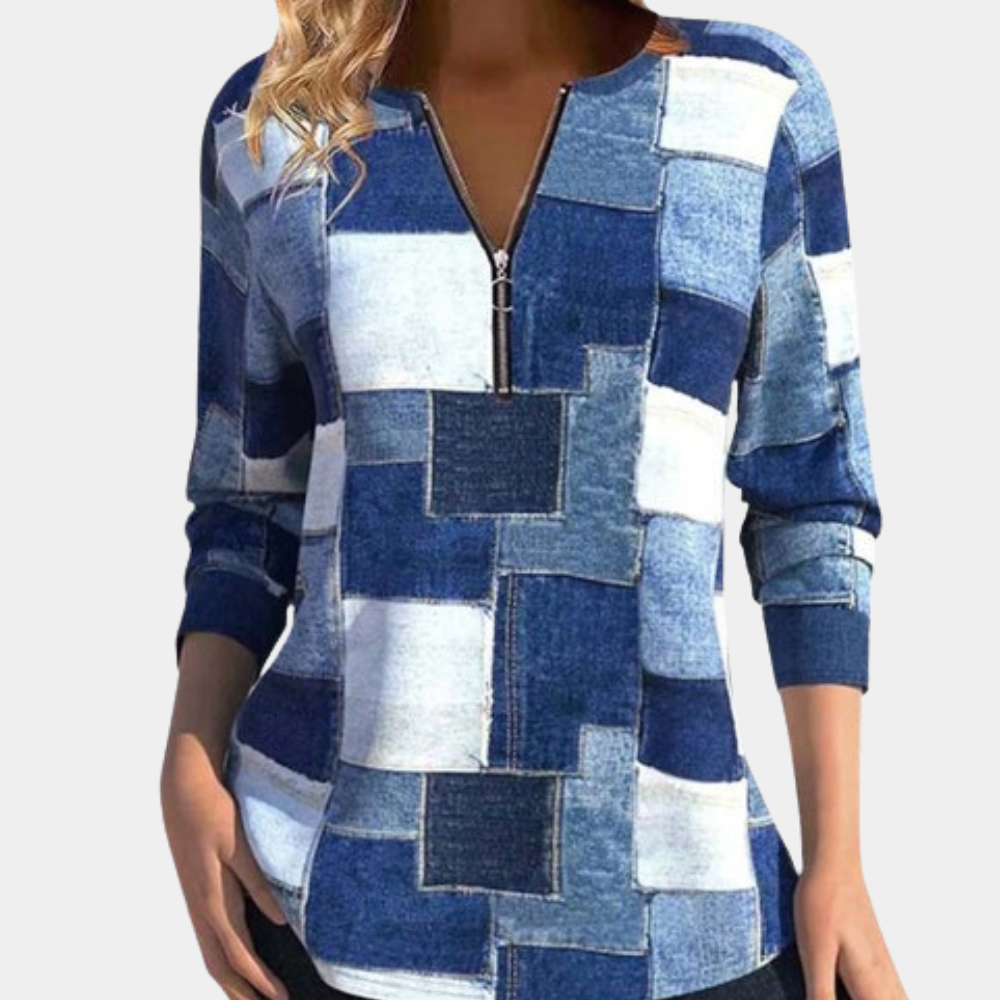 Trui Dames met Halve Rits en Modern Geometrisch Patroon voor Comfort