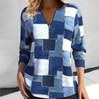 Trui Dames met Halve Rits en Modern Geometrisch Patroon voor Comfort