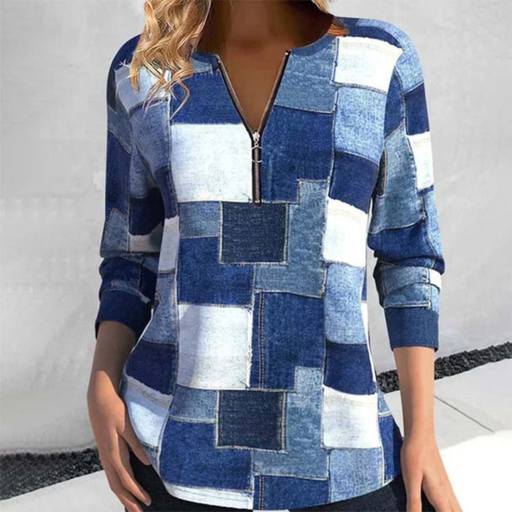 Trui Dames met Halve Rits en Modern Geometrisch Patroon voor Comfort