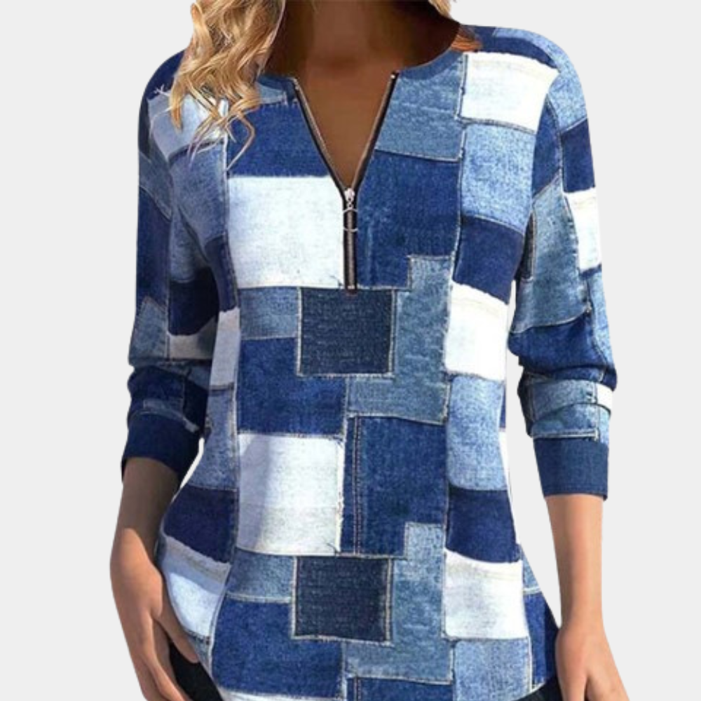 Trui Dames met Halve Rits en Modern Geometrisch Patroon voor Comfort
