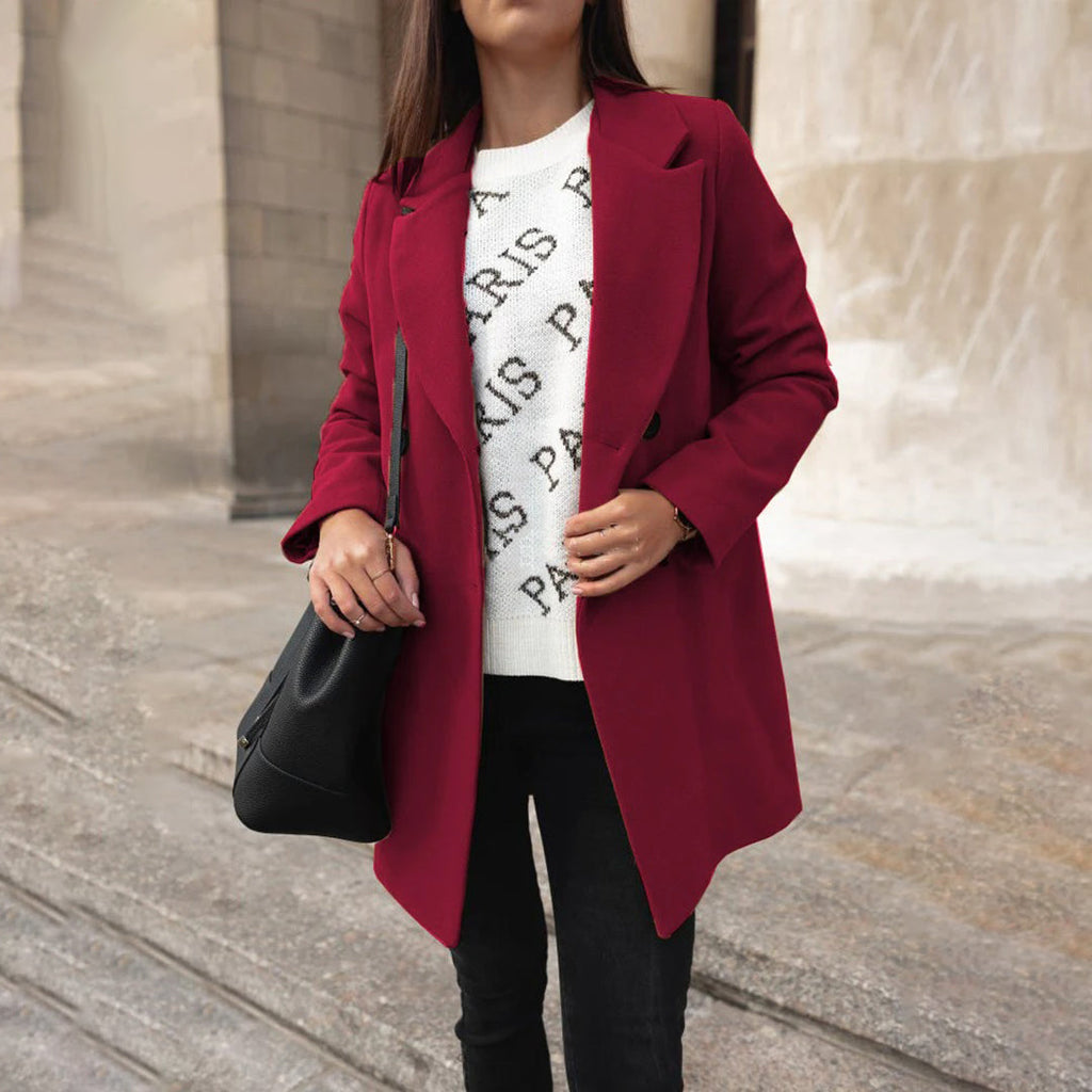 Winterjas Dames met een Grote Kraag Knoopsluiting en Klassiek Ontwerp