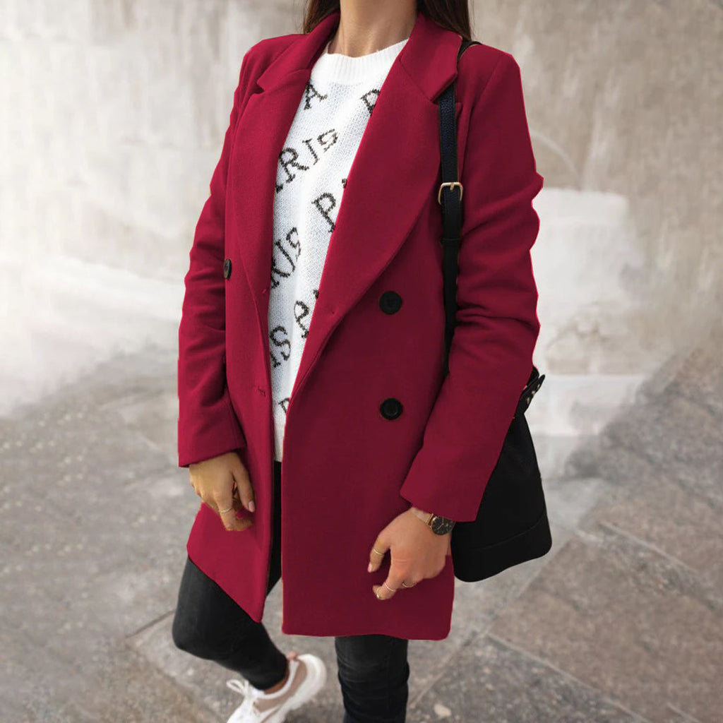 Winterjas Dames met een Grote Kraag Knoopsluiting en Klassiek Ontwerp