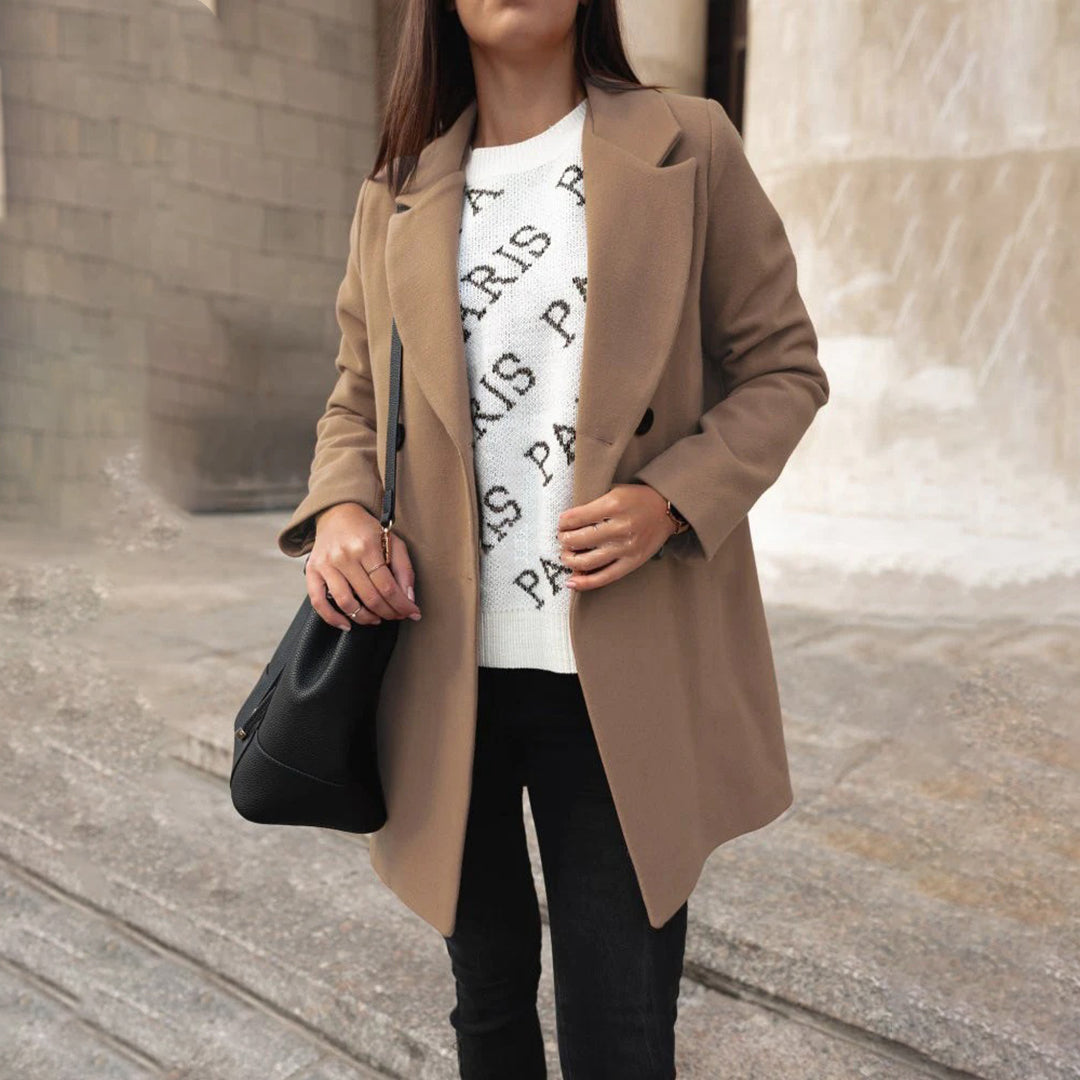 Winterjas Dames met een Grote Kraag Knoopsluiting en Klassiek Ontwerp