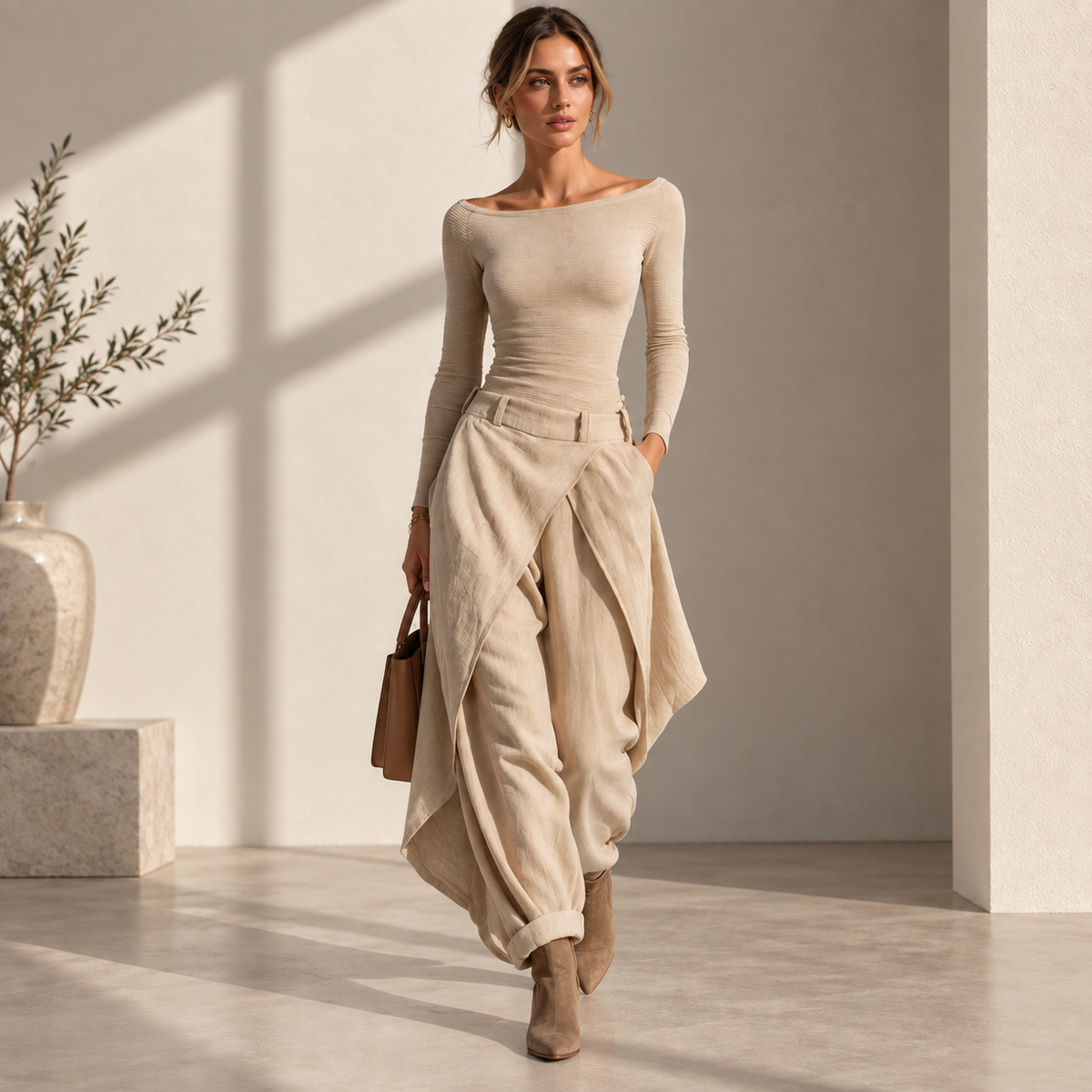 Arantxa | Conjunto de dos piezas con escote barco y pantalón ancho