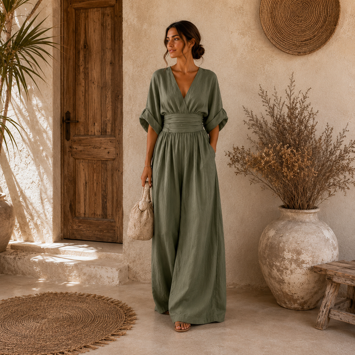 Daniela | Elegante mono con escote en V y pierna ancha