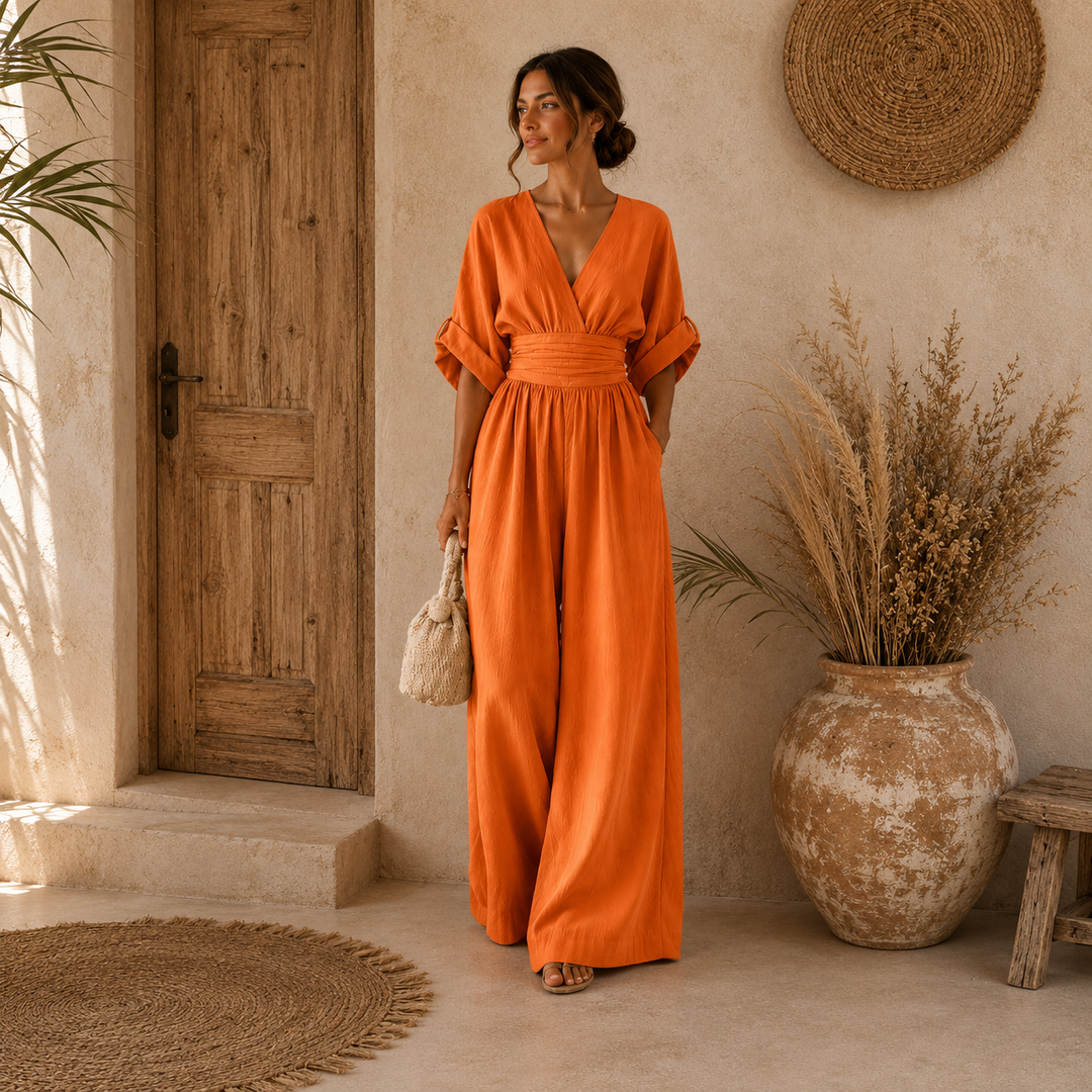 Daniela | Elegante mono con escote en V y pierna ancha