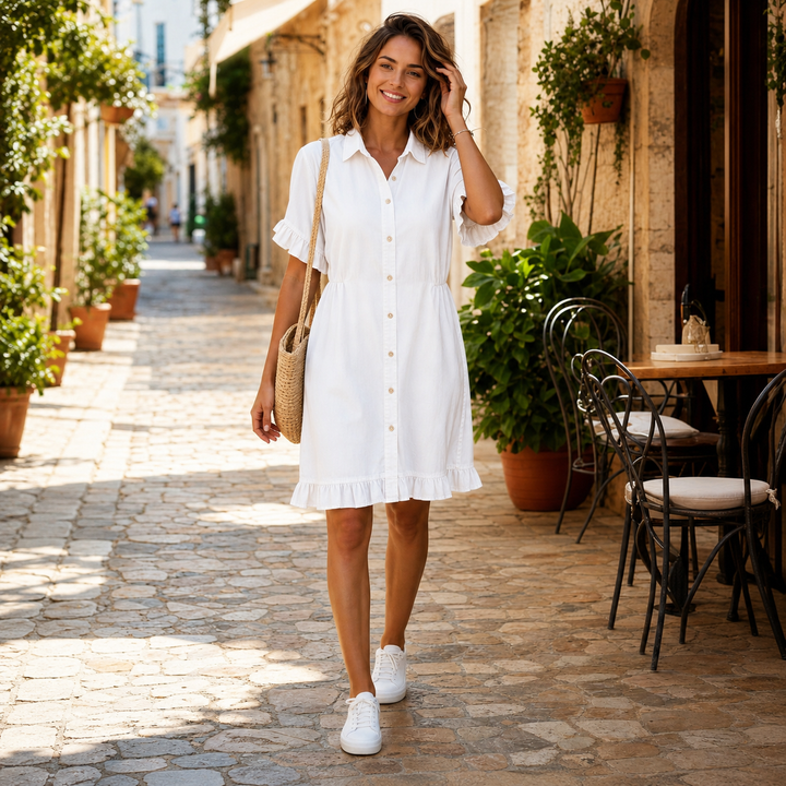 Romy | Cómodo vestido denim con fruncido favorecedor