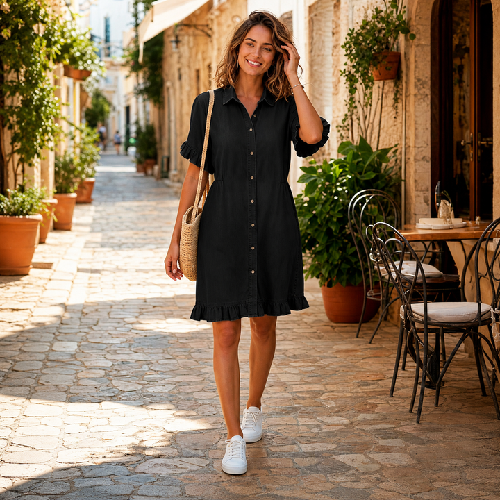 Romy | Cómodo vestido denim con fruncido favorecedor
