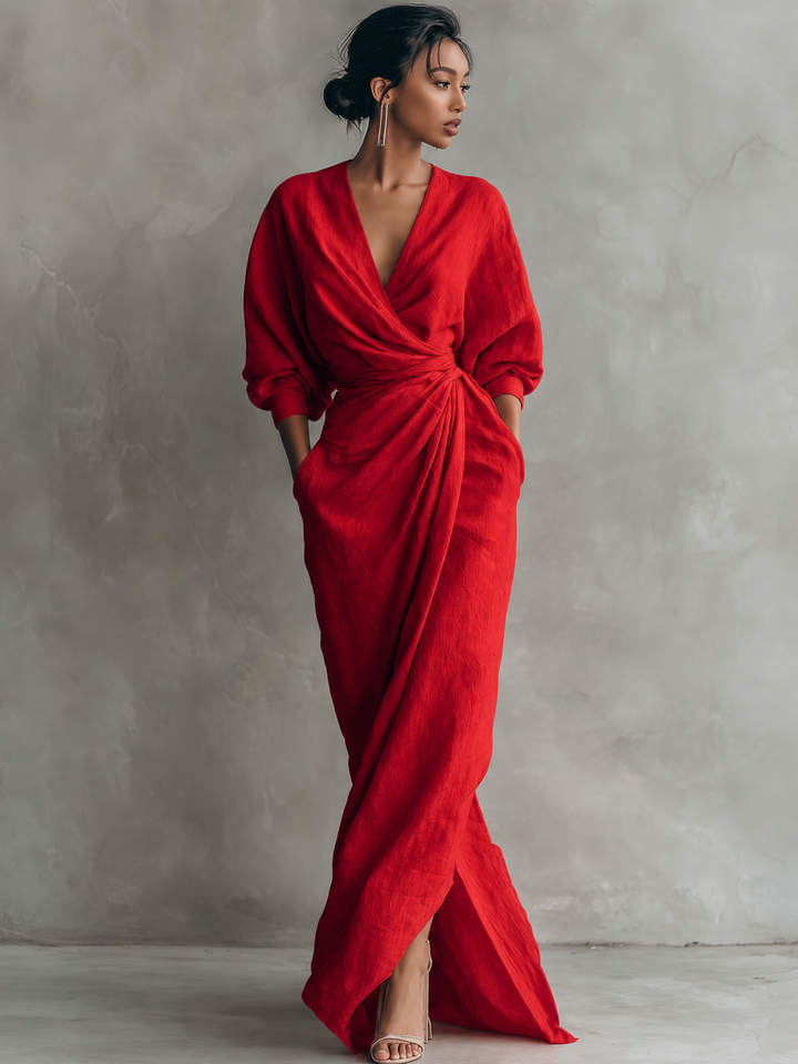 Roxa | Vestido maxi rosa con escote en V
