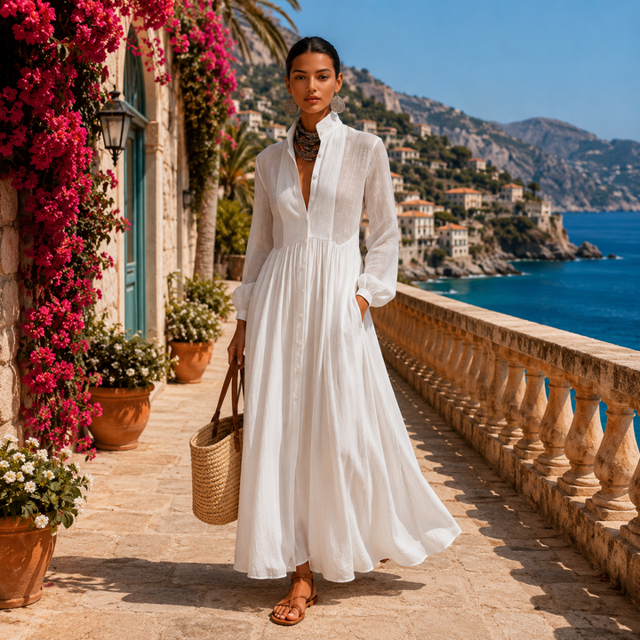 Lina | Vestido maxi minimalista con cuello mao