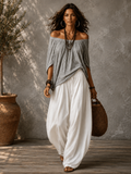 Fernanda | Conjunto de dos piezas con top de hombros descubiertos y pantalón linterna