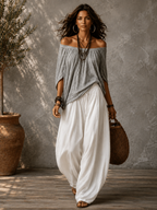 Fernanda | Conjunto de dos piezas con top de hombros descubiertos y pantalón linterna