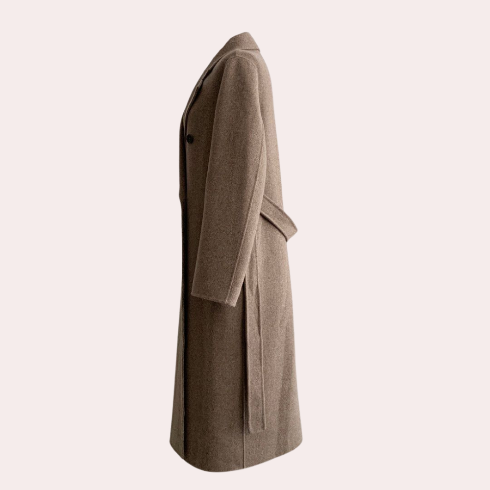 Winterjas Dames Lang met Riem in de Taille en Slank Warm Ontwerp
