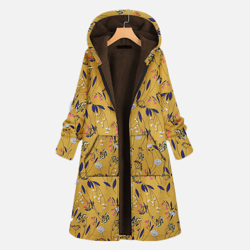Winterjas Dames met Bloemenprint Capuchon en Duurzame Winterwarmte