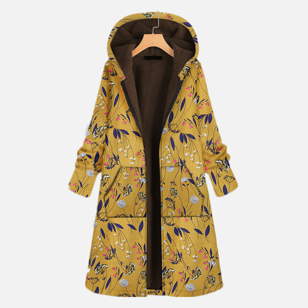 Winterjas Dames met Bloemenprint Capuchon en Duurzame Winterwarmte