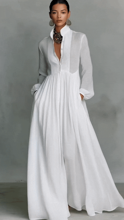 Lina | Vestido maxi minimalista con cuello mao