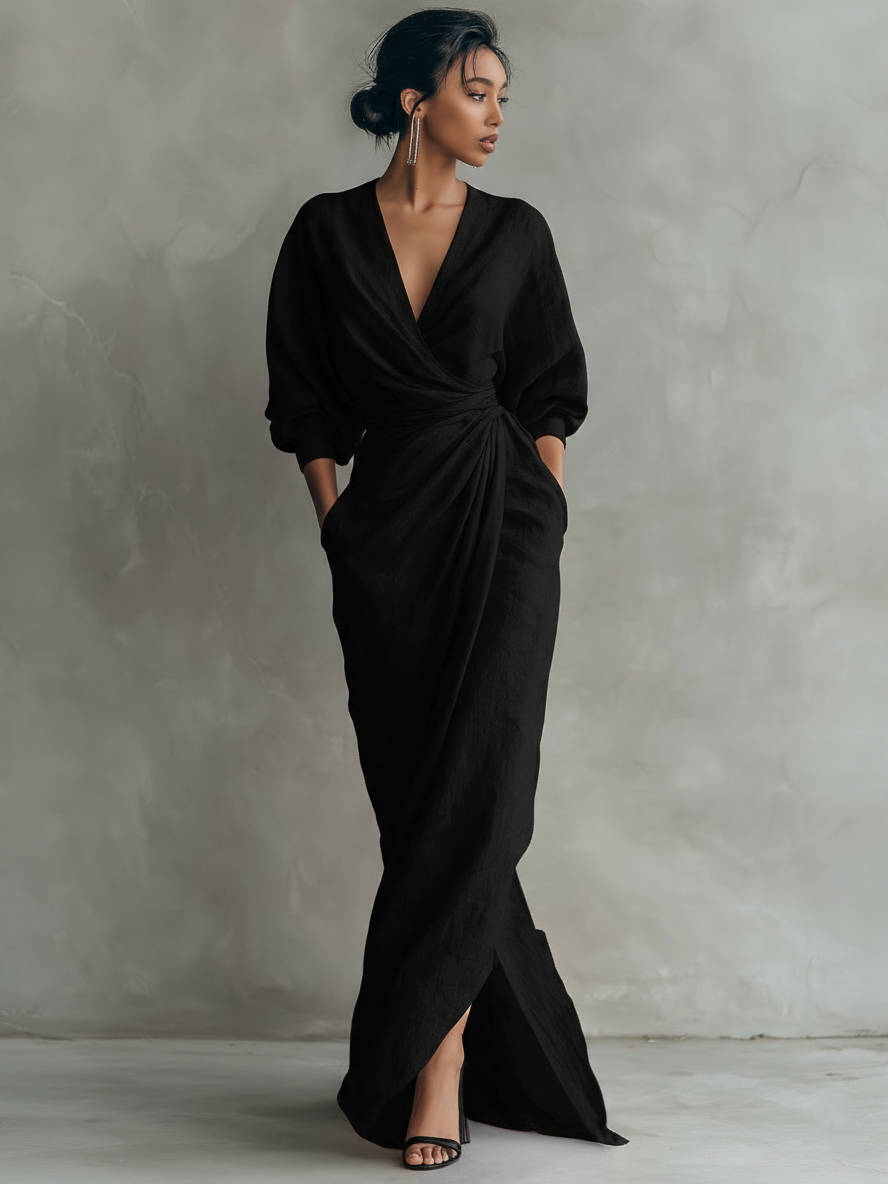Roxa | Vestido maxi rosa con escote en V