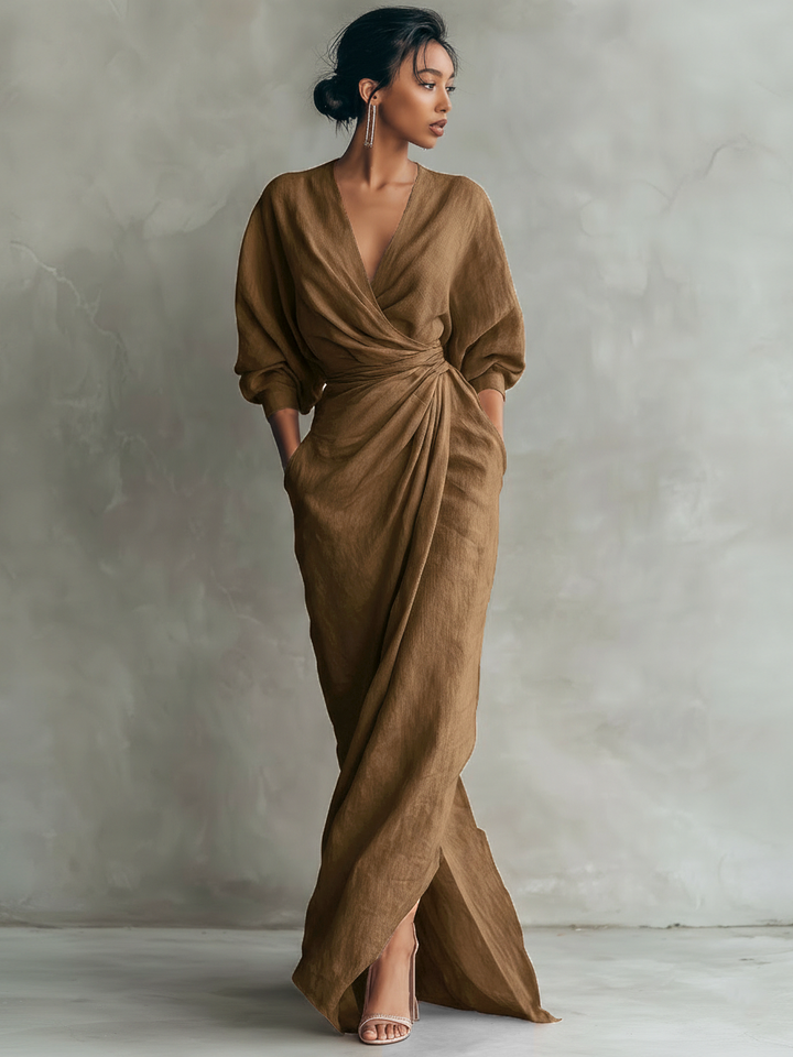Roxa | Vestido maxi rosa con escote en V