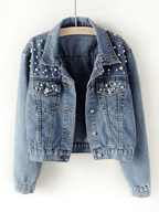 Kort Jasje Dames van Duurzaam Denim met Elegante Parelversieringen