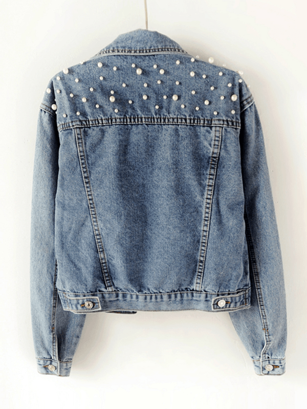 Kort Jasje Dames van Duurzaam Denim met Elegante Parelversieringen
