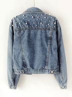 Kort Jasje Dames van Duurzaam Denim met Elegante Parelversieringen