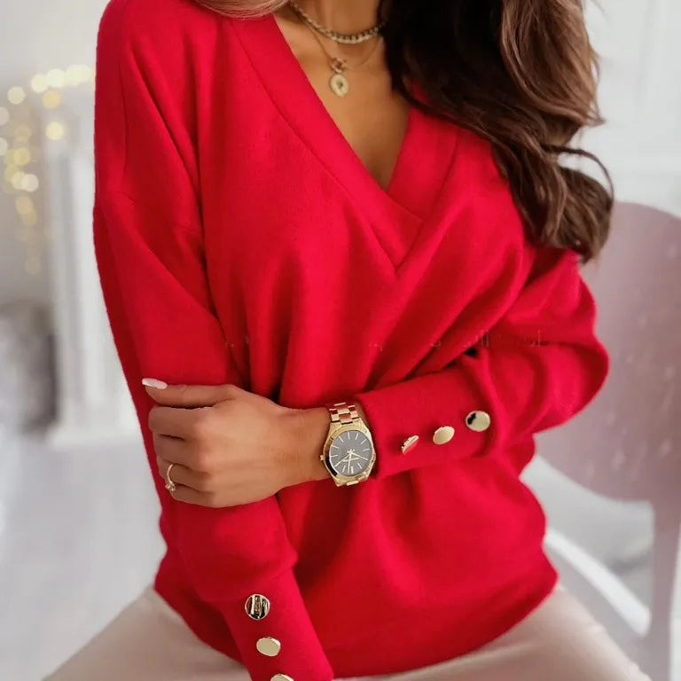 Lourdes | Jersey de punto con cuello de pico y botones