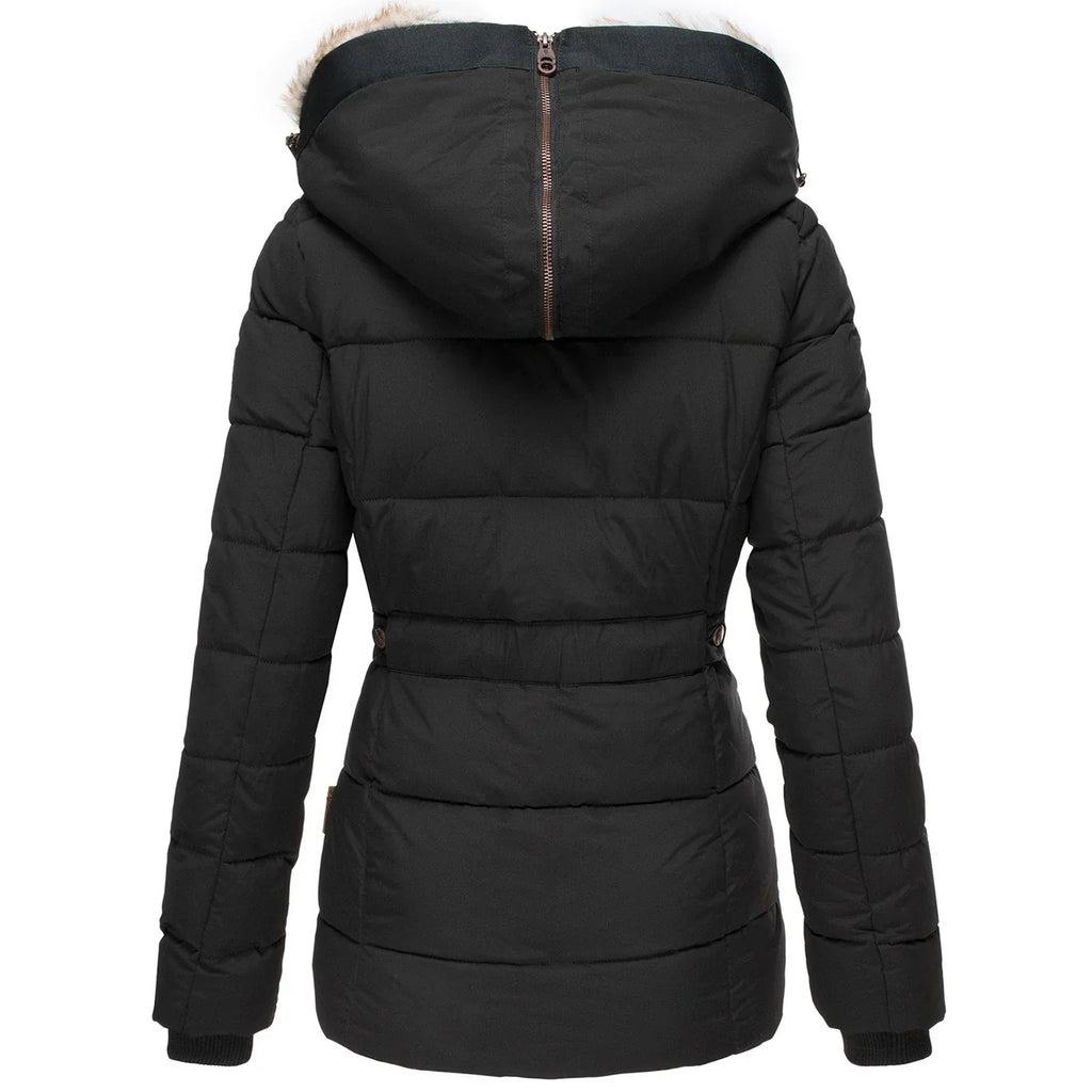 Winterjas Dames met Imitatiebontvoering Gevoerde Capuchon en Ruime Zakken