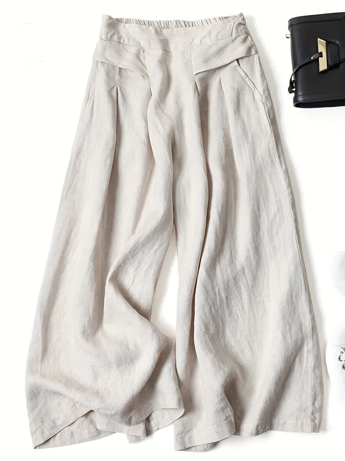 Chrissy | Pantalón de mezcla de lino con pierna ancha y cintura elástica