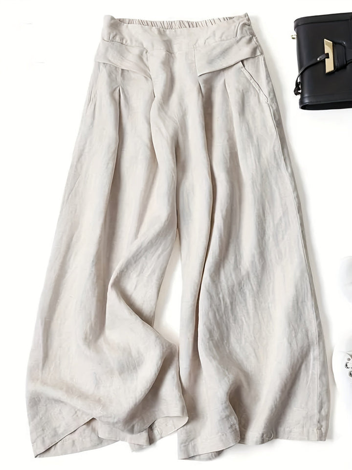 Chrissy | Pantalón de mezcla de lino con pierna ancha y cintura elástica