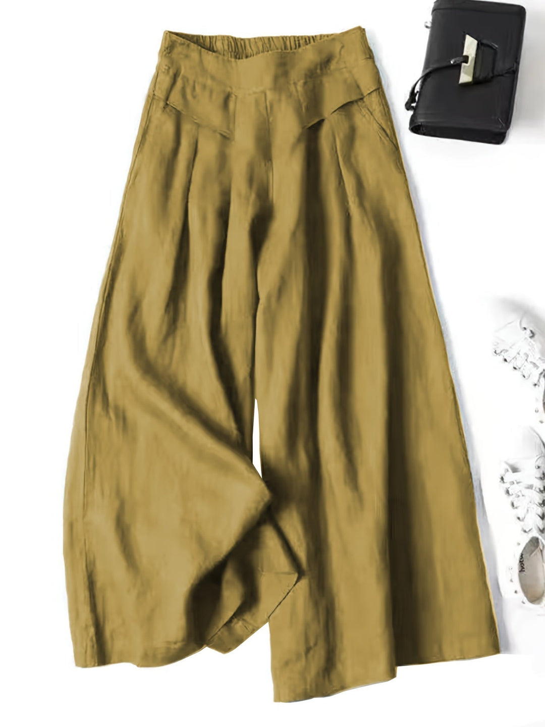 Chrissy | Pantalón de mezcla de lino con pierna ancha y cintura elástica