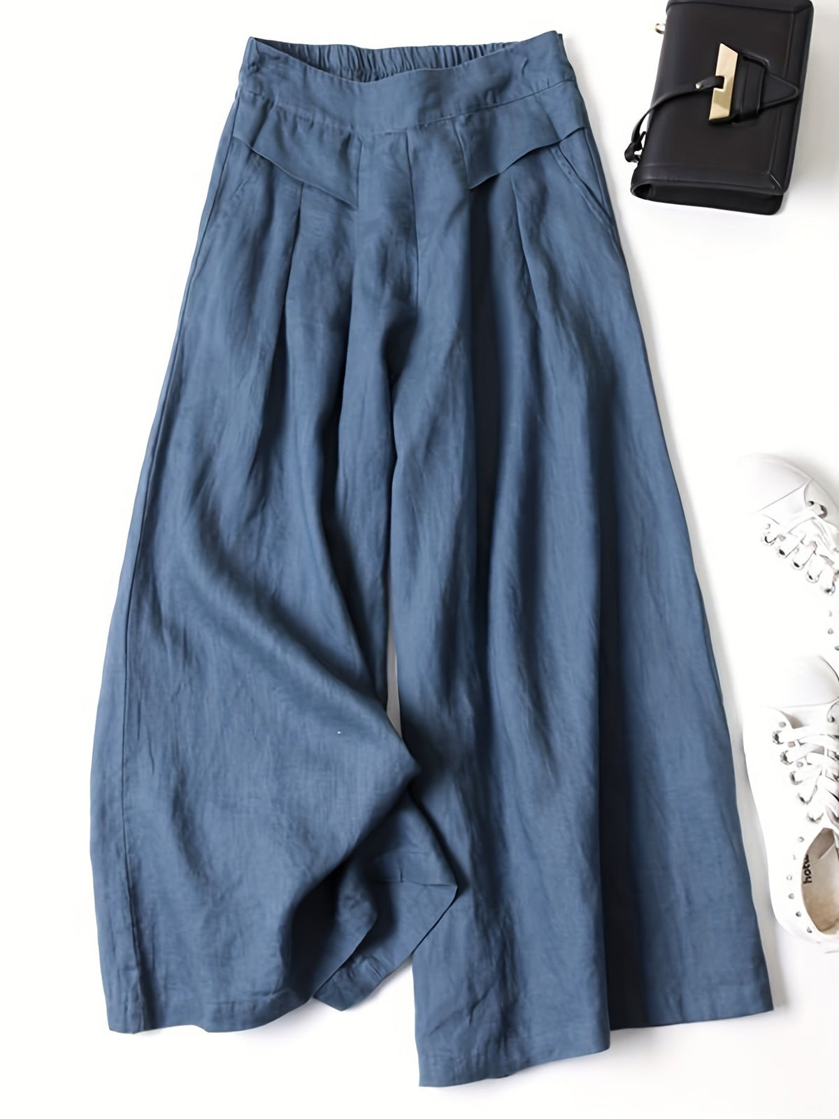 Chrissy | Pantalón de mezcla de lino con pierna ancha y cintura elástica
