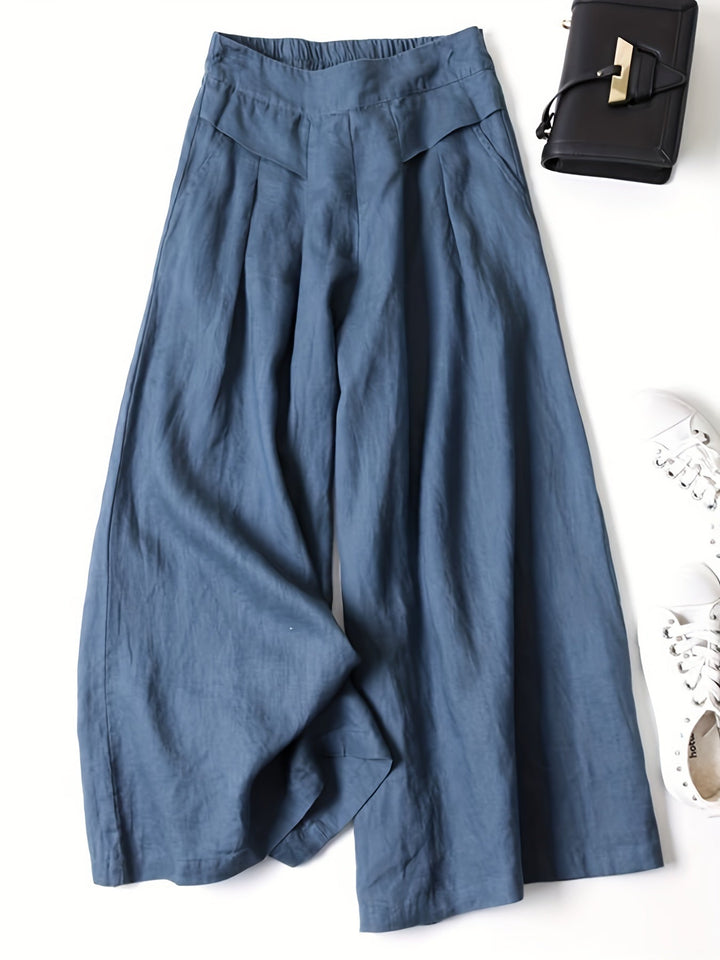 Chrissy | Pantalón de mezcla de lino con pierna ancha y cintura elástica