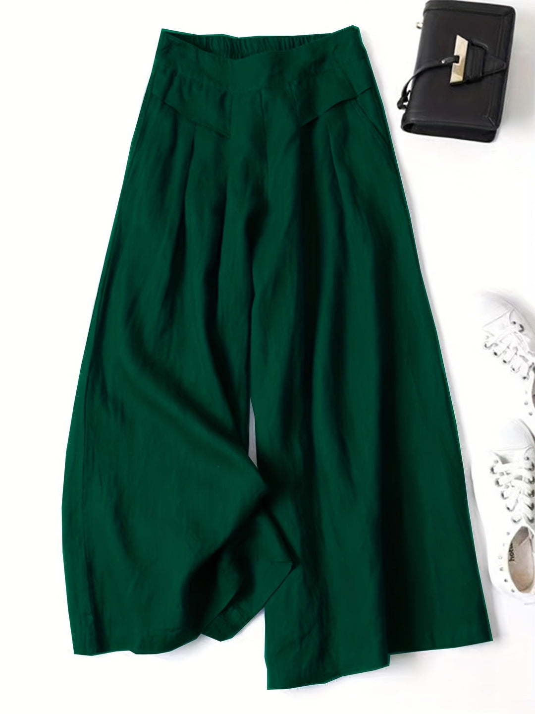 Chrissy | Pantalón de mezcla de lino con pierna ancha y cintura elástica