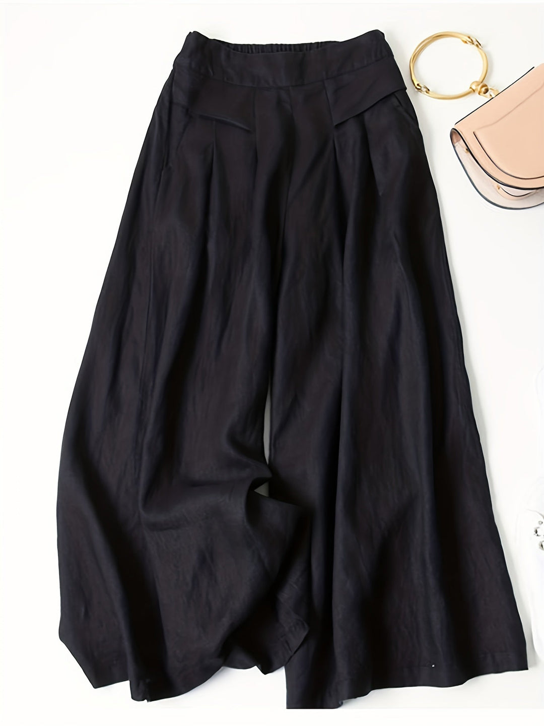 Chrissy | Pantalón de mezcla de lino con pierna ancha y cintura elástica