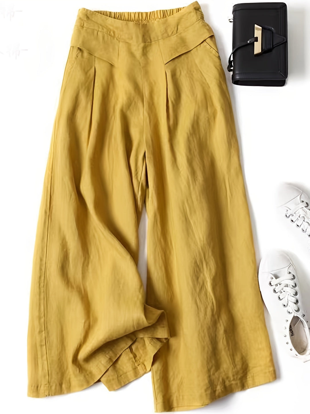 Chrissy | Pantalón de mezcla de lino con pierna ancha y cintura elástica