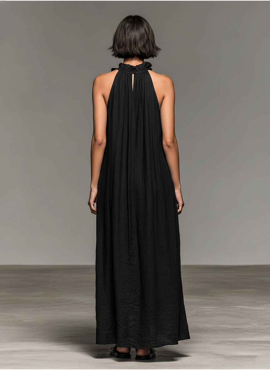 Rocío | Vestido largo sin mangas con volantes y bolsillos