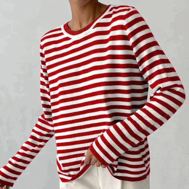 Almudena | Camiseta de manga larga a rayas con cuello redondo