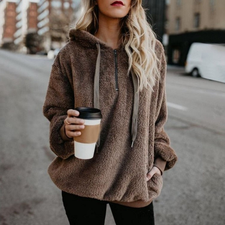 Tatiana | Sudadera con capucha, cordón y media cremallera
