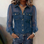 Aurora | Blusa efecto denim con mangas transparentes
