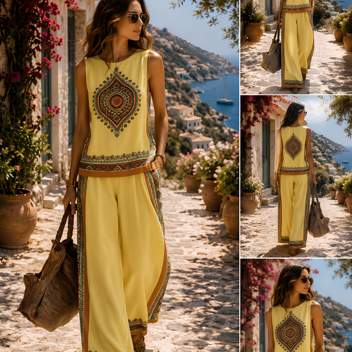 Allegra | Conjunto retro de dos piezas – top y pantalón ancho