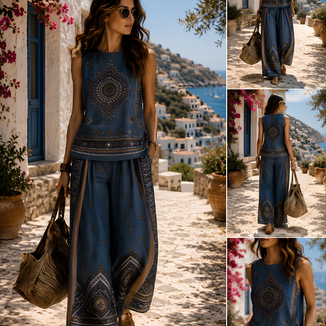 Allegra | Conjunto retro de dos piezas – top y pantalón ancho