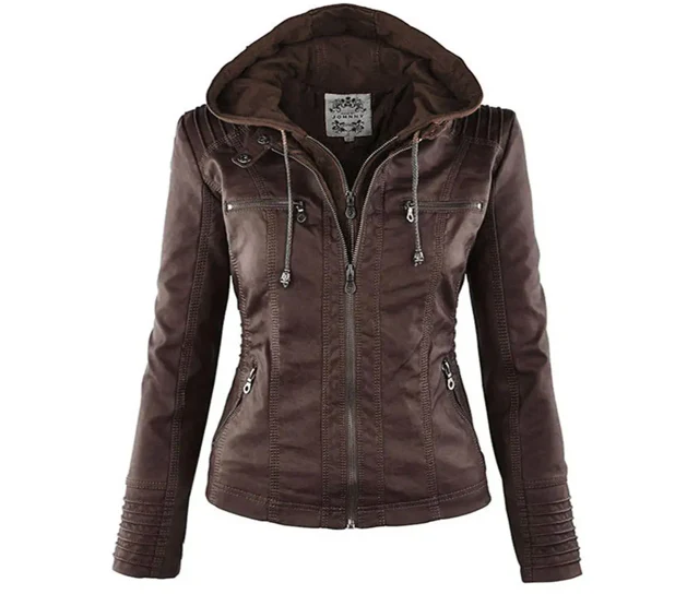 Erica | Chaqueta efecto piel con capucha y cremallera