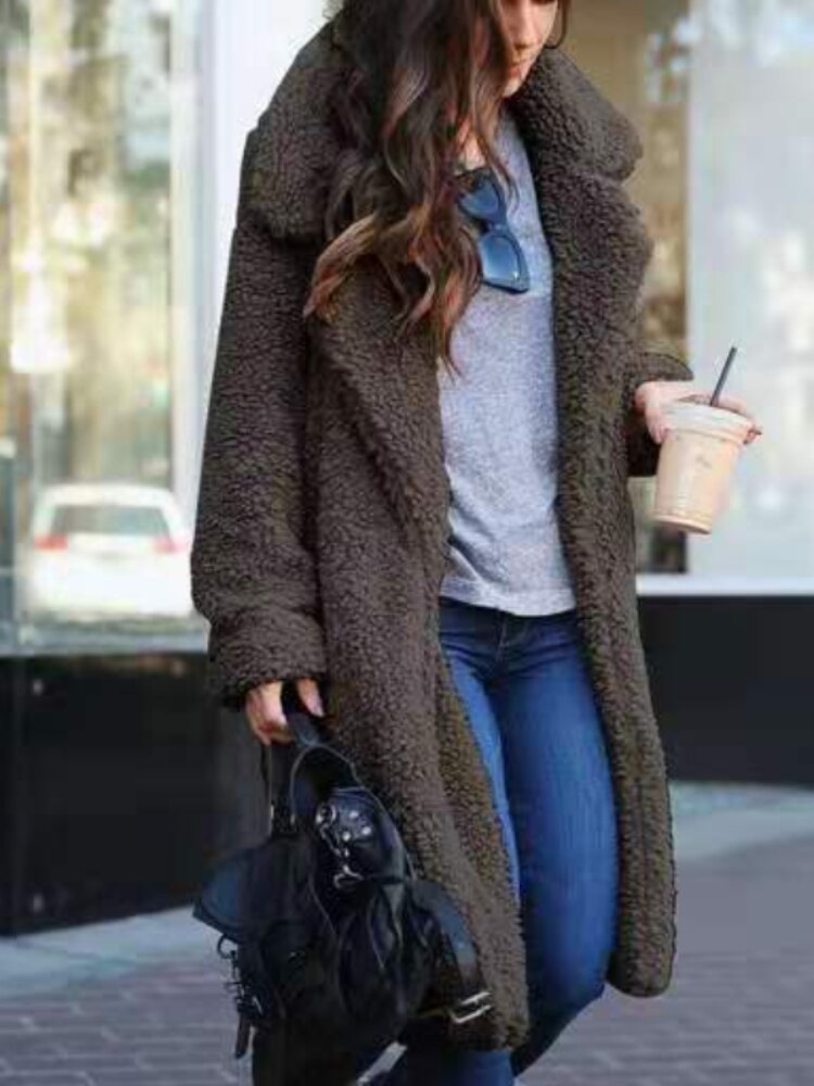 Teddy Jas Dames van Zacht Teddyfleece met Brede Revers en Warmte