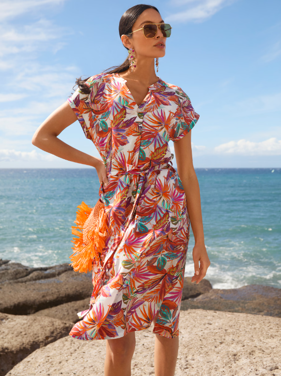 Madeleine | Vestido de verano con estampado de palmeras