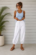 Nora | Pantalón ancho de mujer en mezcla de algodón y lino