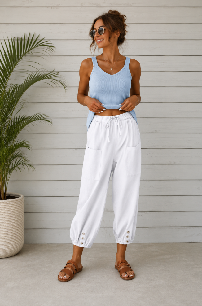 Nora | Pantalón ancho de mujer en mezcla de algodón y lino