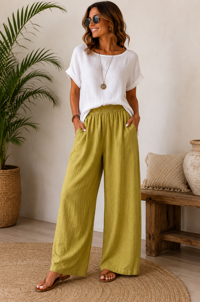 Amalia | Pantalón ligero de verano de algodón y lino